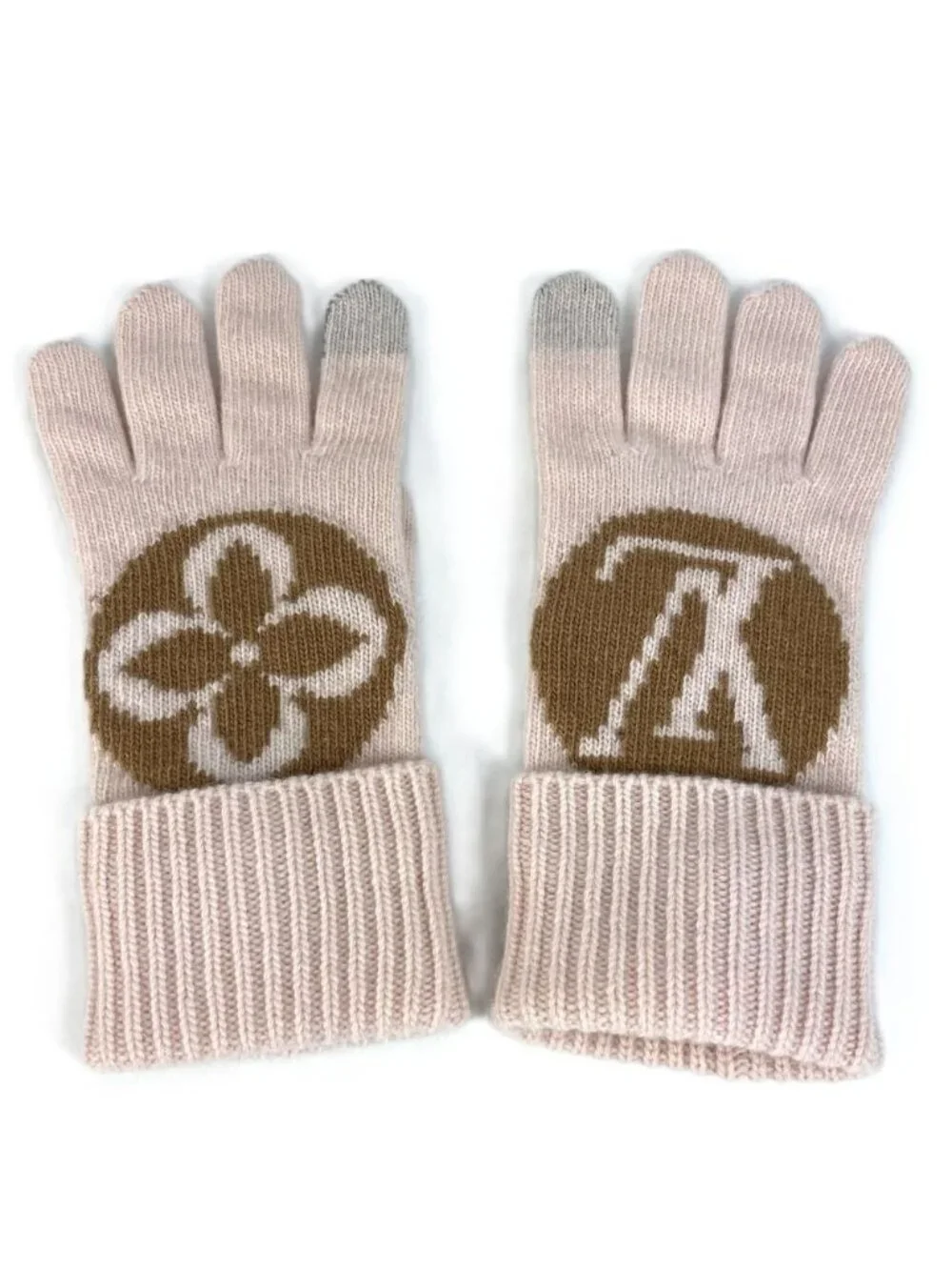 Louis Vuitton Gloves Maille LV Medallion Wool Camel Rose Beige